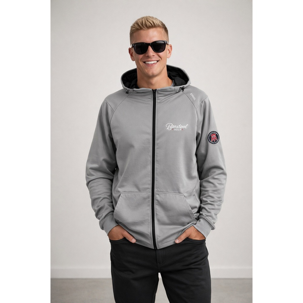 UNRL Barstool Golf Mens Gray Full Zip Performance Hoodie Sweatshirt Gorpcore M